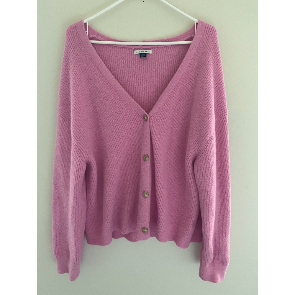 American Eagle Cardigan Womens Small Pink Button Front Soft Oversized Sweater